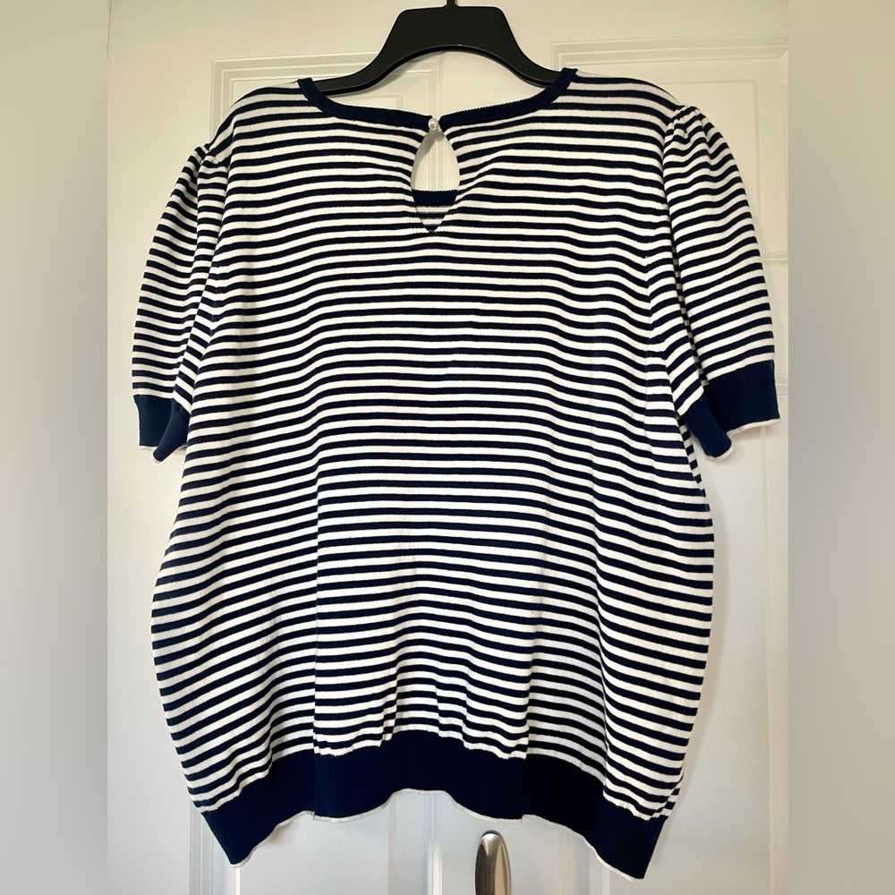 🆕 CeCe Tipped Puff Navy and White sweater sz. 2X - Picture 5 of 5